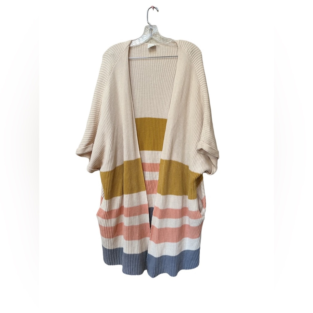 By Together M/L Eclectic Grandma Striped Cotton Cardigan Retro Cozy Oversized